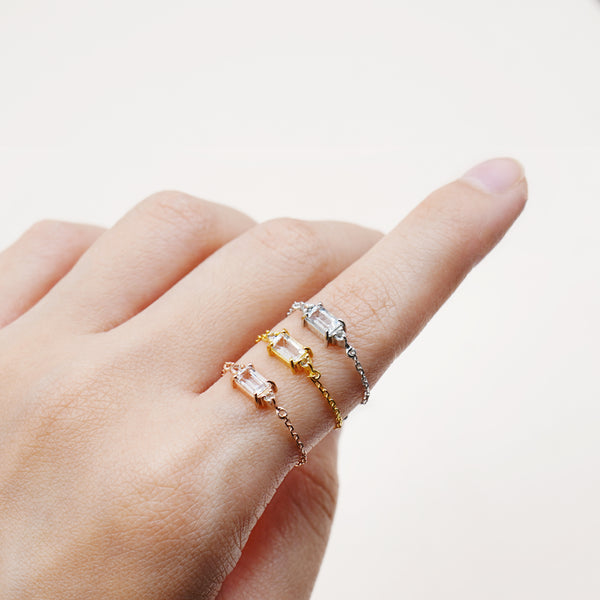 Birthstone Chain Ring Vol.1 - Natural Gemstones - 925 Sterling Silver Gold Plated