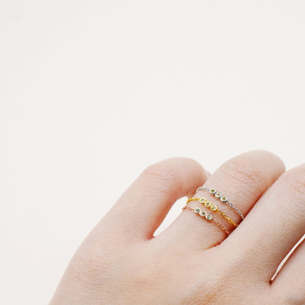 Birthstone Chain Ring Vol.1 - Natural Gemstones - 925 Sterling Silver Gold Plated