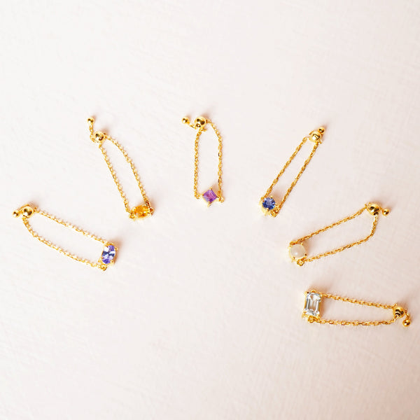 Birthstone Chain Ring Vol.1 - Natural Gemstones - 925 Sterling Silver Gold Plated