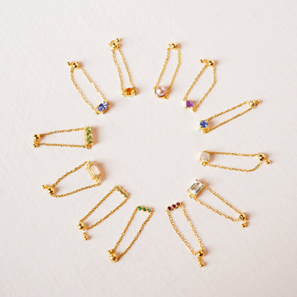 Birthstone Chain Ring Vol.1 - Natural Gemstones - 925 Sterling Silver Gold Plated