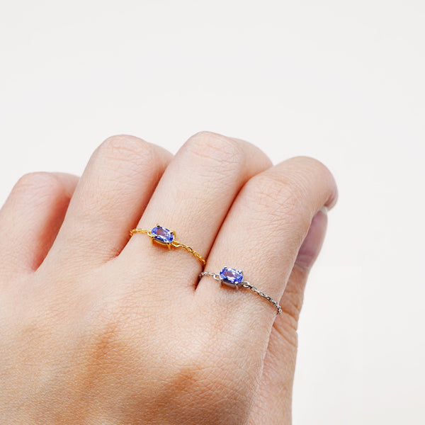 Birthstone Chain Ring Vol.1 - Natural Gemstones - 925 Sterling Silver Gold Plated