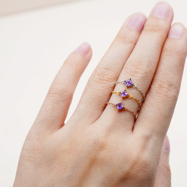 Birthstone Chain Ring Vol.1 - Natural Gemstones - 925 Sterling Silver Gold Plated