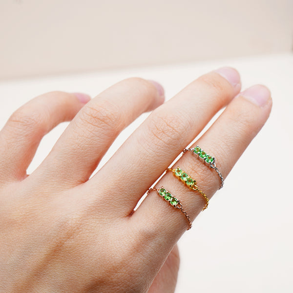 Birthstone Chain Ring Vol.1 - Natural Gemstones - 925 Sterling Silver Gold Plated