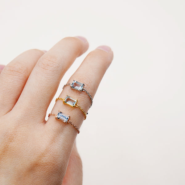 Birthstone Chain Ring Vol.1 - Natural Gemstones - 925 Sterling Silver Gold Plated