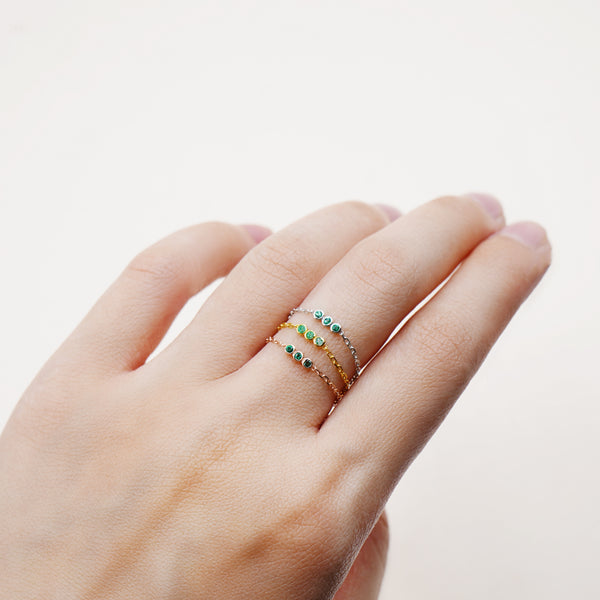 Birthstone Chain Ring Vol.1 - Natural Gemstones - 925 Sterling Silver Gold Plated