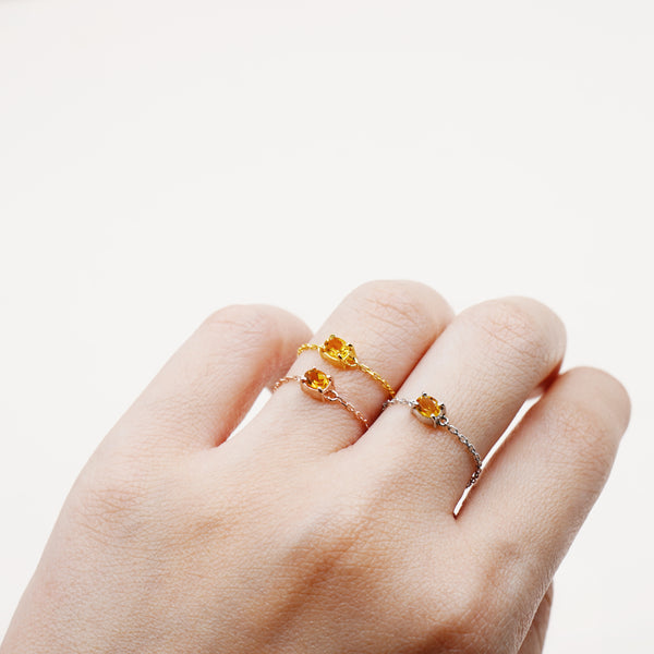 Birthstone Chain Ring Vol.1 - Natural Gemstones - 925 Sterling Silver Gold Plated