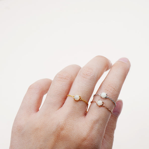 Birthstone Chain Ring Vol.1 - Natural Gemstones - 925 Sterling Silver Gold Plated