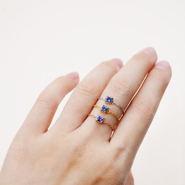 Birthstone Chain Ring Vol.1 - Natural Gemstones - 925 Sterling Silver Gold Plated
