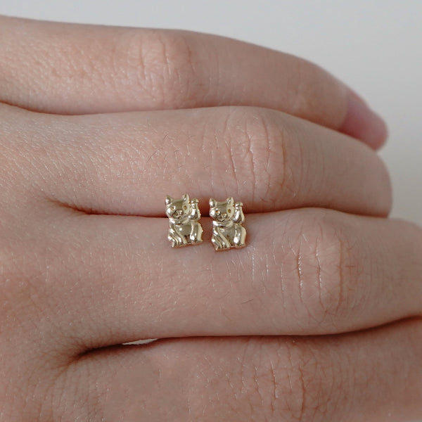 Flatback Neko Earrings - Baby Earrings - Piercing - 14k Solid Gold