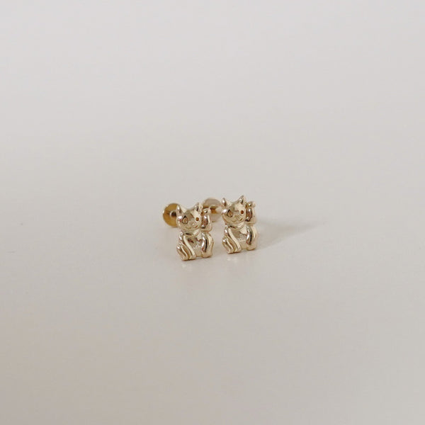 Flatback Neko Earrings - Baby Earrings - Piercing - 14k Solid Gold