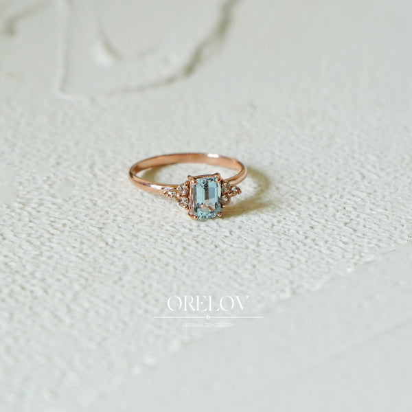 Marina Ring - Natural Aquamarine - 18k/ 75% Rose Gold