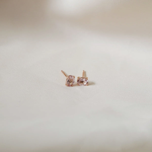 Morganite Studs Earrings - Natural Gemstone - 18k/ 75% Rose Gold