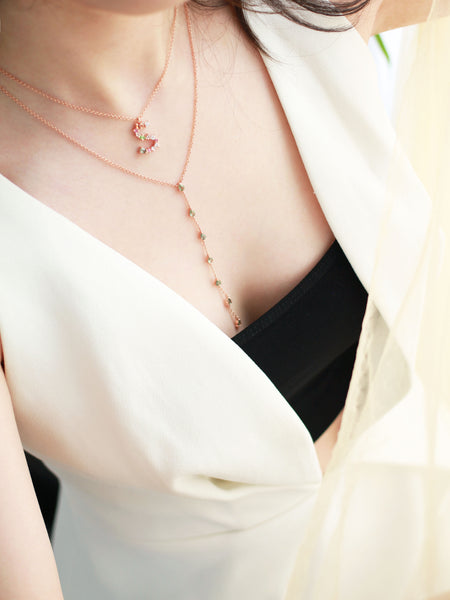 Lariat Necklace - 925 Sterling Silver with Gold Plated